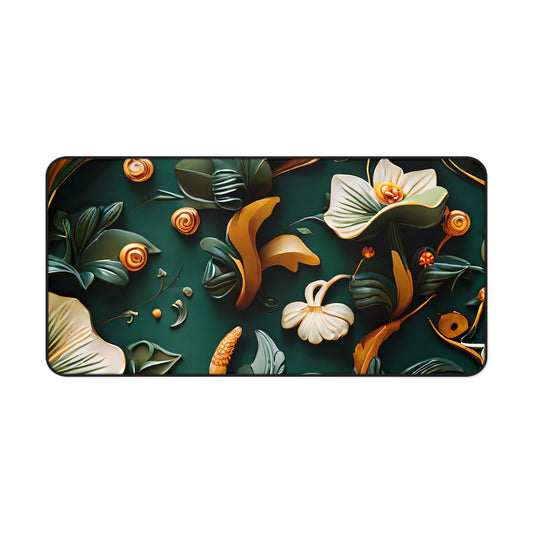 Green and gold flowers Desk Mat