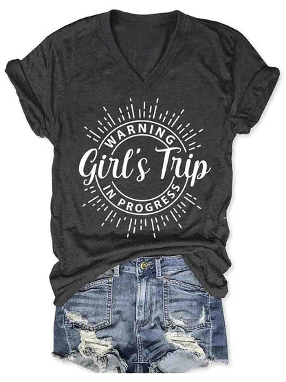 Girl's Trip Warning V-Neck Tee