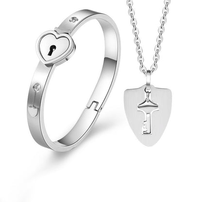 Stainless Steel Love Heart Lock Bangle Bracelet